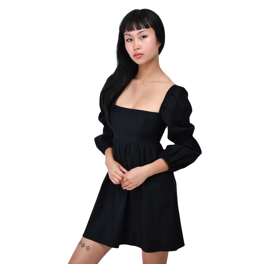 Reformation Women's Michaela Puffed Long Sleeve Peplum Mini Dress Black Size 6